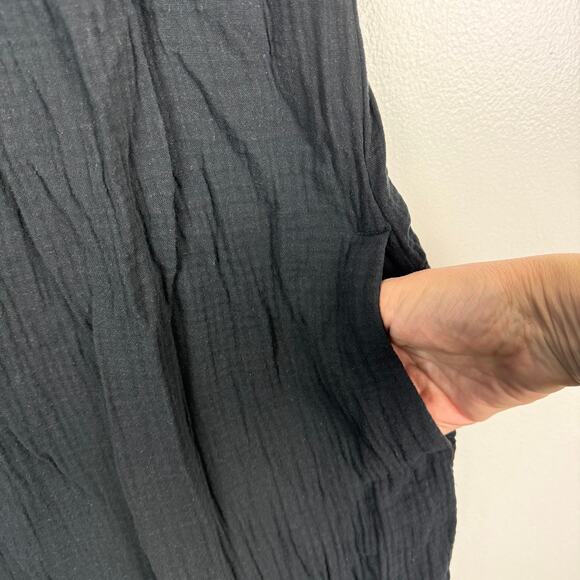 J. Crew Short-Sleeve Gauze Popover Shirt Dress Black V-Neck Sz XL - Picture 6 of 8